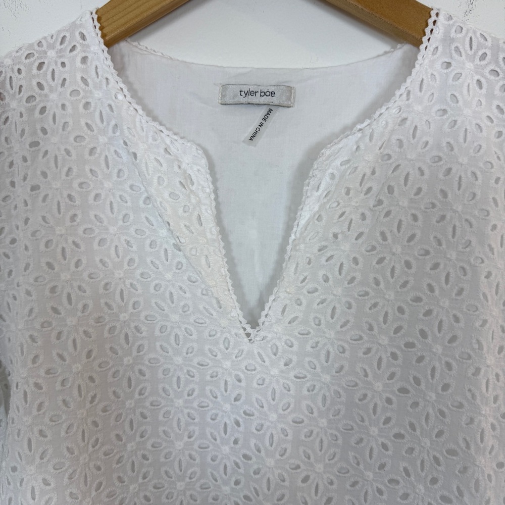 Tyler Böe Ingrid White Eyelet Dress Bell Sleeve Cotton Boho Babydoll Size S - Picture 5 of 10